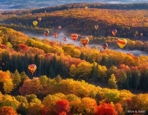 Montgolfières sur la forêt rousse